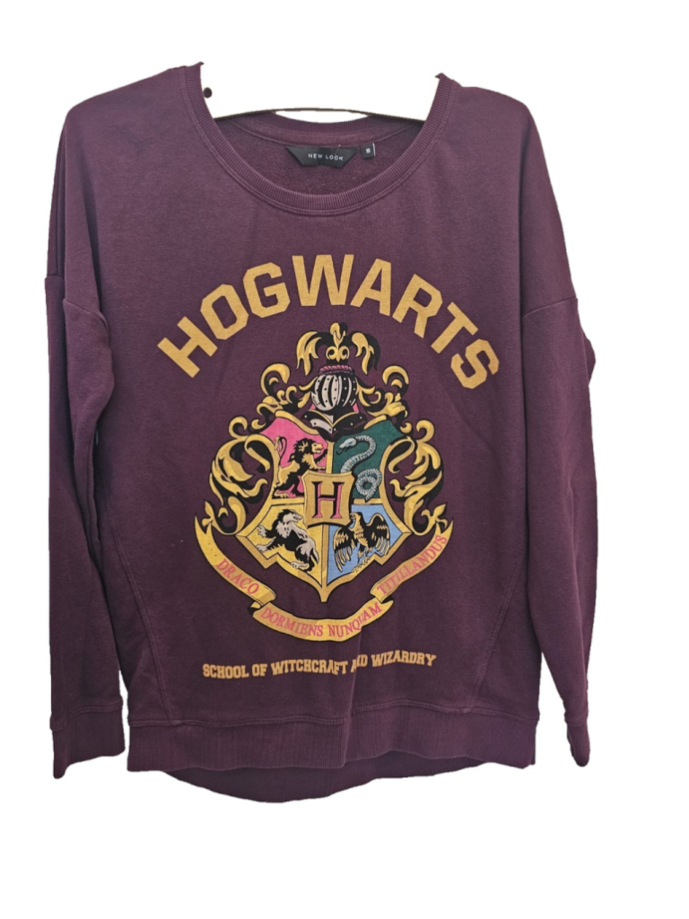 Harry Potter Hogwarts Crest Sweatshirt Women's Size 10 New Look Burgundy Pullove